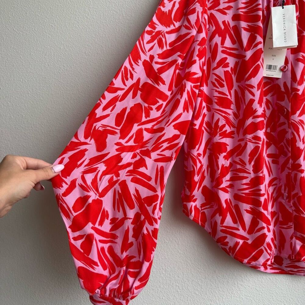 NWT Veronica Beard Ashlynn Silk Floral Abstract Balloon Sleeve Blouse Size 0 XS - Picture 4 of 6